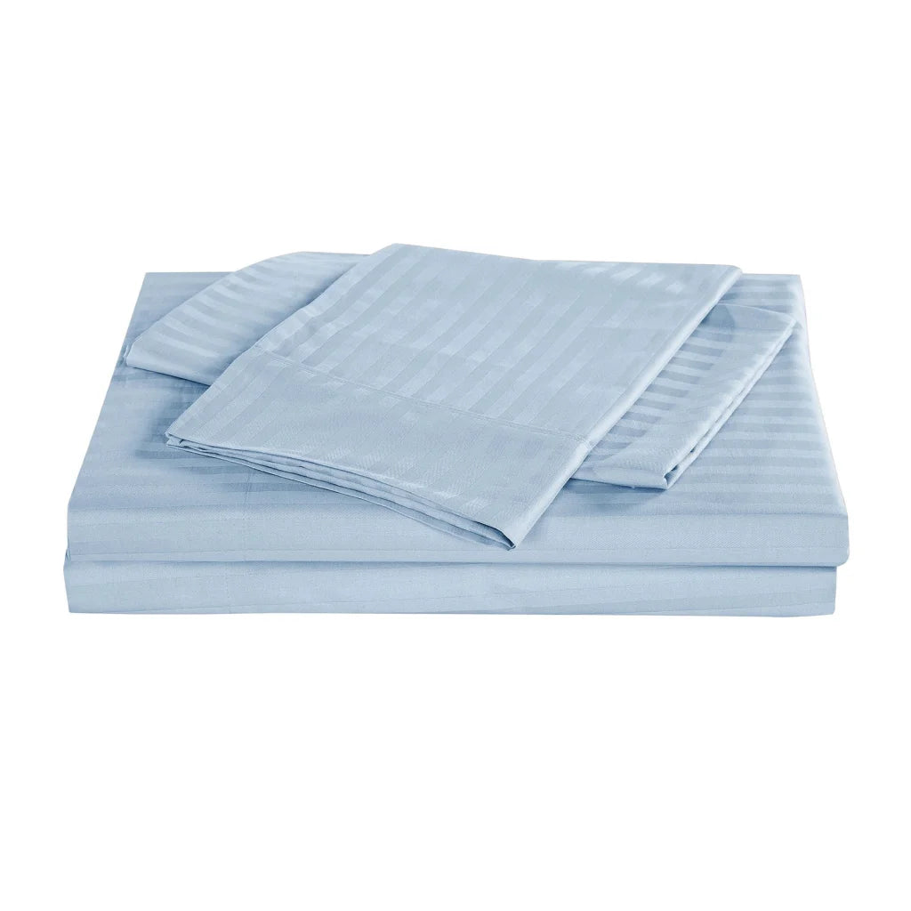 Cotton Sheet Set 1200TC Kensington Stripe-King - Chambray (Blue)