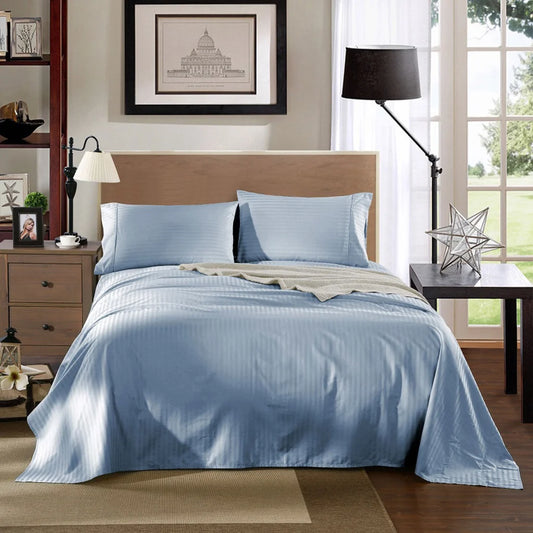 Cotton Sheet Set 1200TC Kensington Stripe-King - Chambray (Blue)