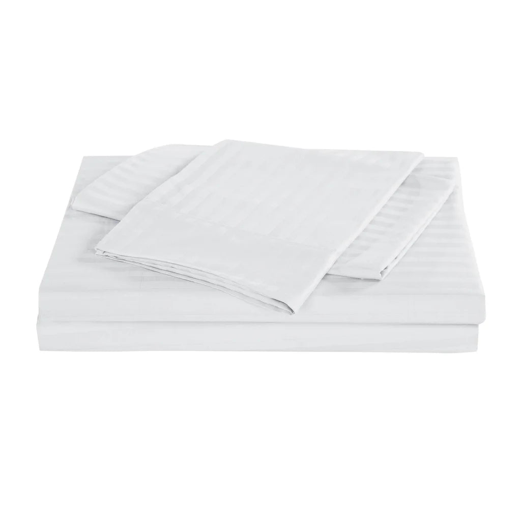Cotton Sheet Set 1200TC Stripe - Double White Kensington