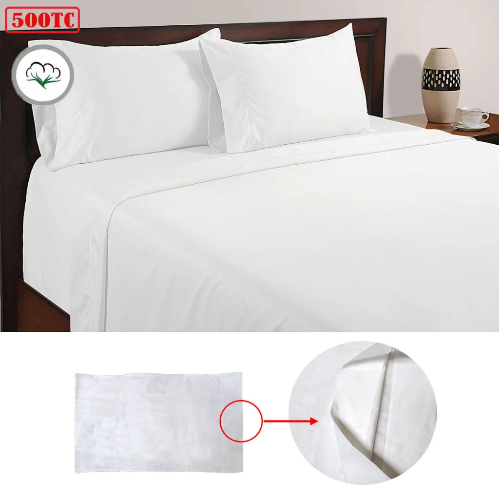 Cotton Sheet Set 500TC 100% White Queen - Home & Garden