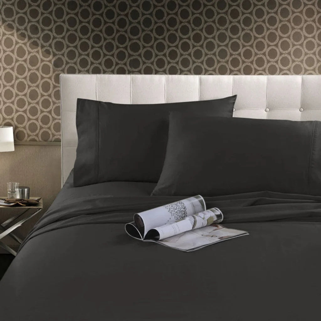 Cotton Sheet Set Kingtex 300TC - Charcoal Single - Home &