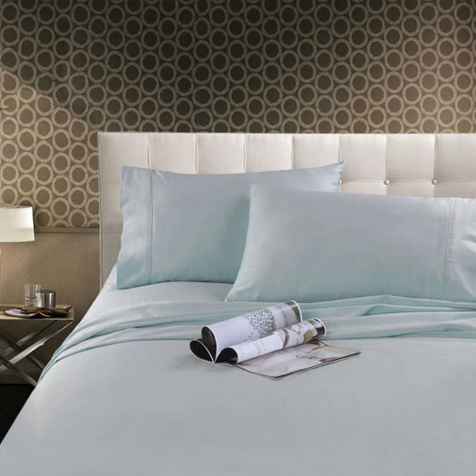 Cotton Sheet Set Kingtex 300TC - Ice Blue Single - Home &