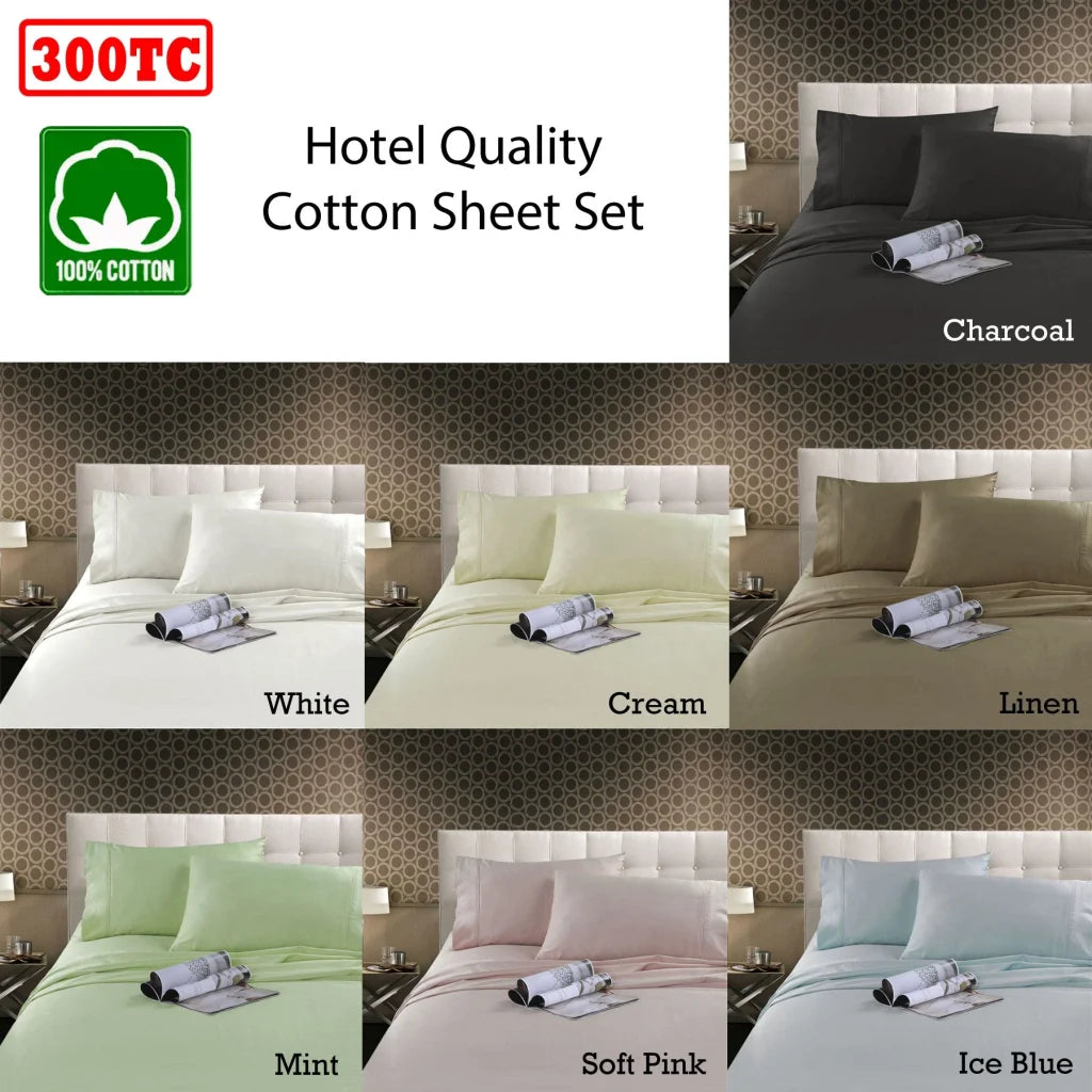 Cotton Sheet Set Kingtex 300TC - Mint Single - Home & Garden