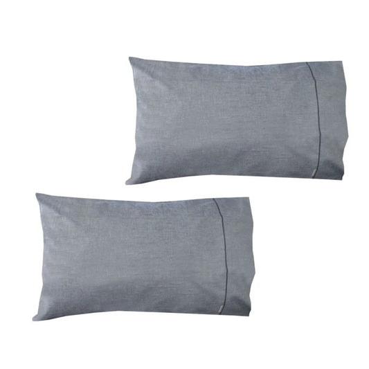 Cotton Standard Pillowcases Pair Chambray Charcoal 48 x 73
