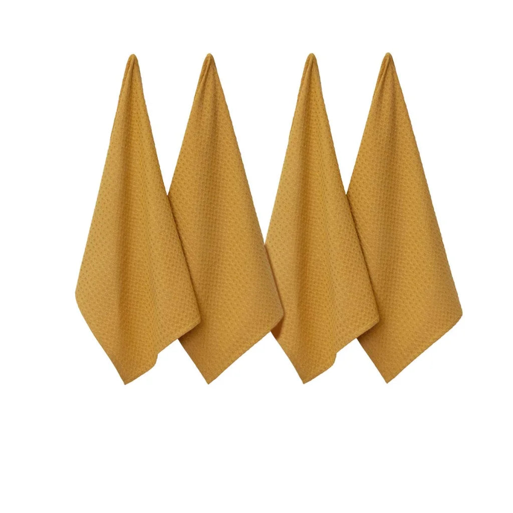 Cotton Tea Towels J Elliot Home Waffle Set of 4 - Mustard