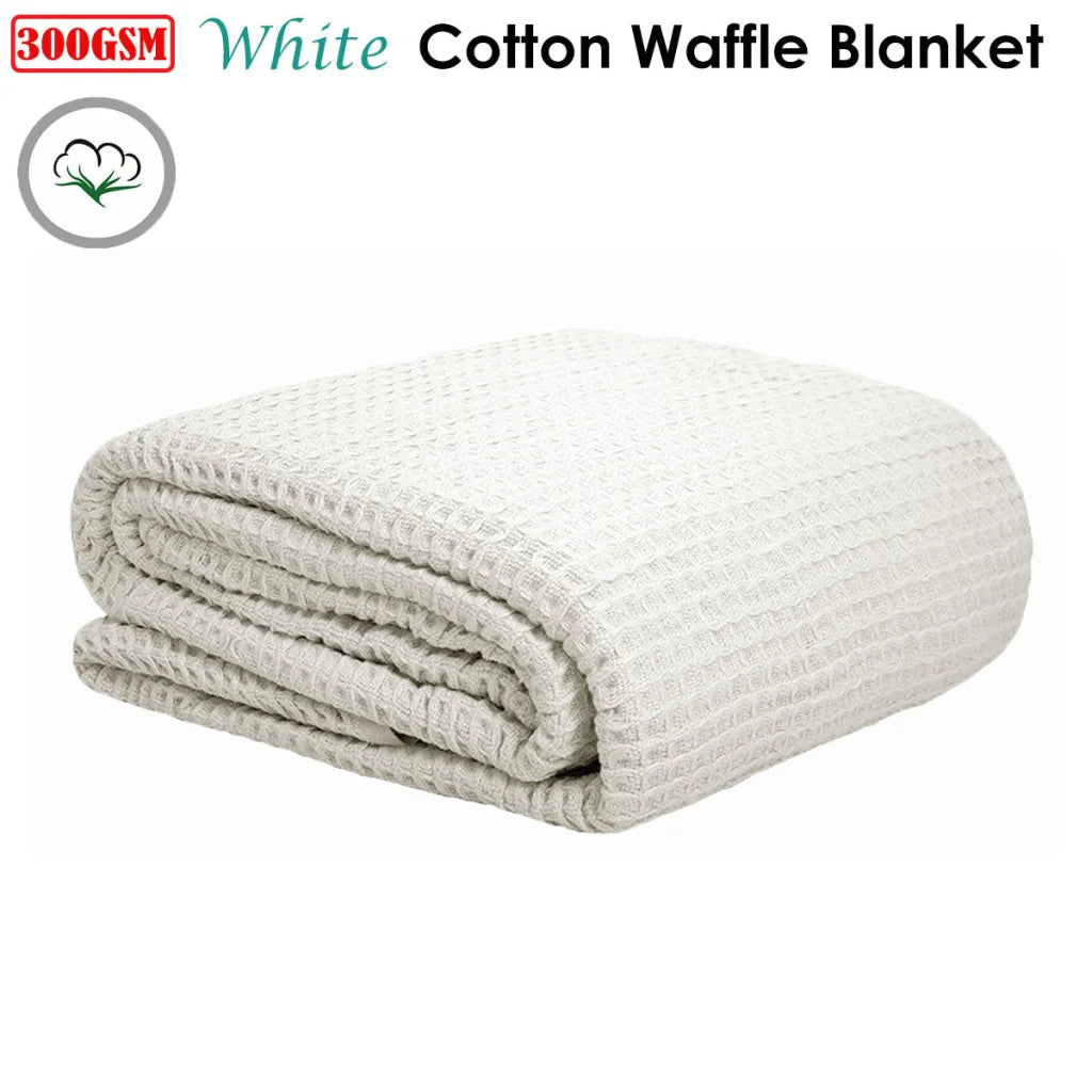 Cotton Waffle Blanket White Queen - Artex - Home & Garden