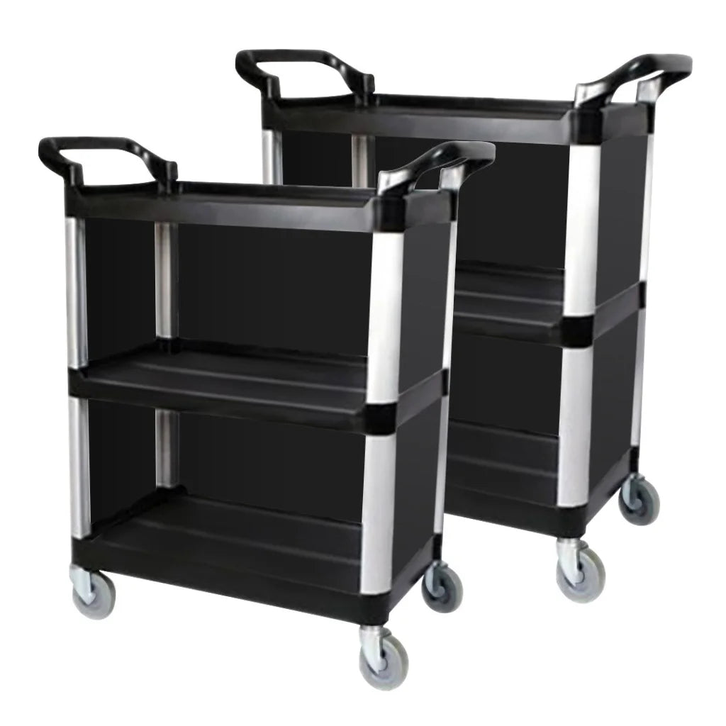 Covered Food Trolley 3 Tier Waste Cart Storage Mechanic Kitchen - Black - Premium