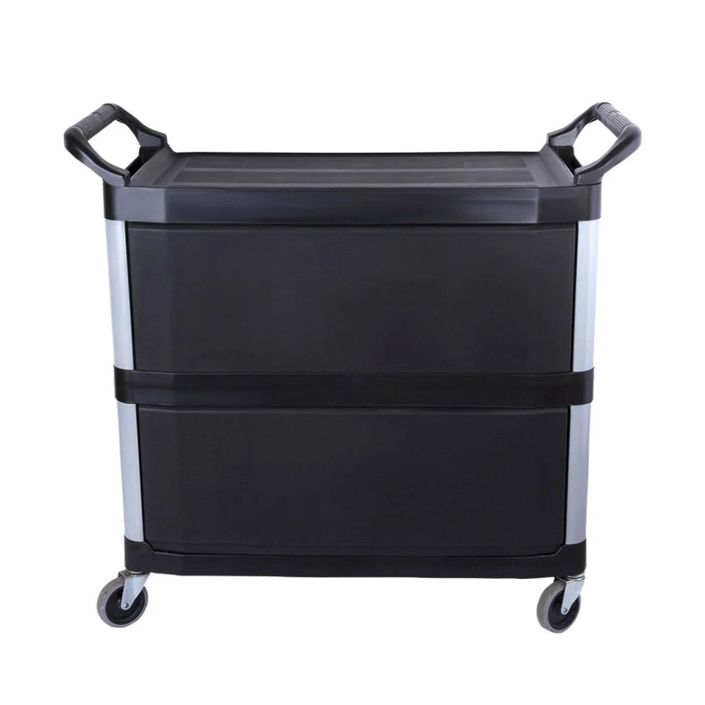 Covered Food Trolley 3 Tier Waste Cart Storage Mechanic Kitchen - Black - Premium