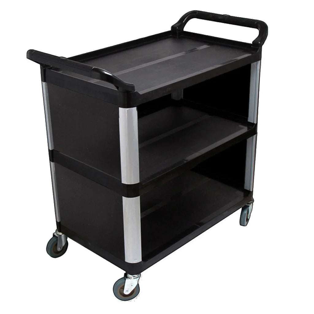 Covered Food Trolley 3 Tier Waste Cart Storage Mechanic Kitchen - Black - Premium