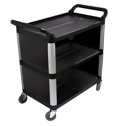Covered Food Trolley 3 Tier Waste Cart Storage Mechanic Kitchen - Black - Premium