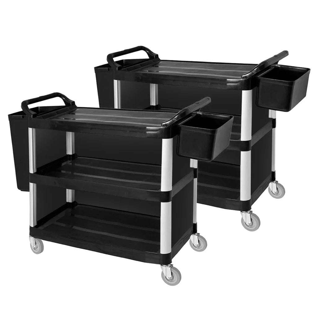 Covered Food Trolley 3 Tier Waste Cart Storage Mechanic Kitchen with Bins - Premium