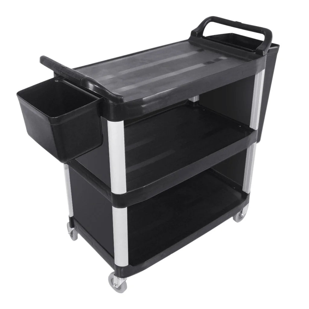 Covered Food Trolley 3 Tier Waste Cart Storage Mechanic Kitchen with Bins - Premium