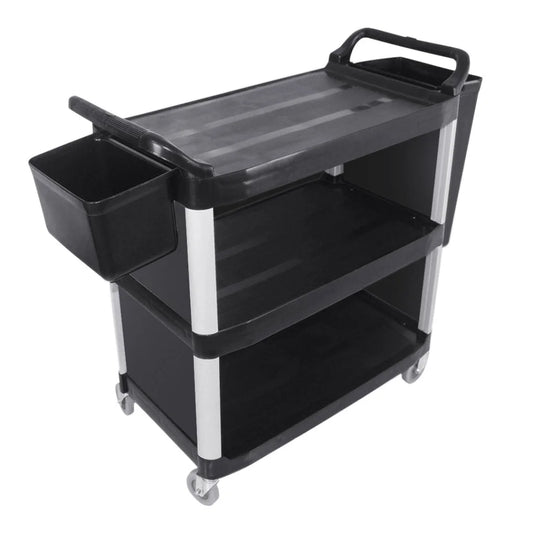 Covered Food Trolley 3 Tier Waste Cart Storage Mechanic Kitchen with Bins - Premium