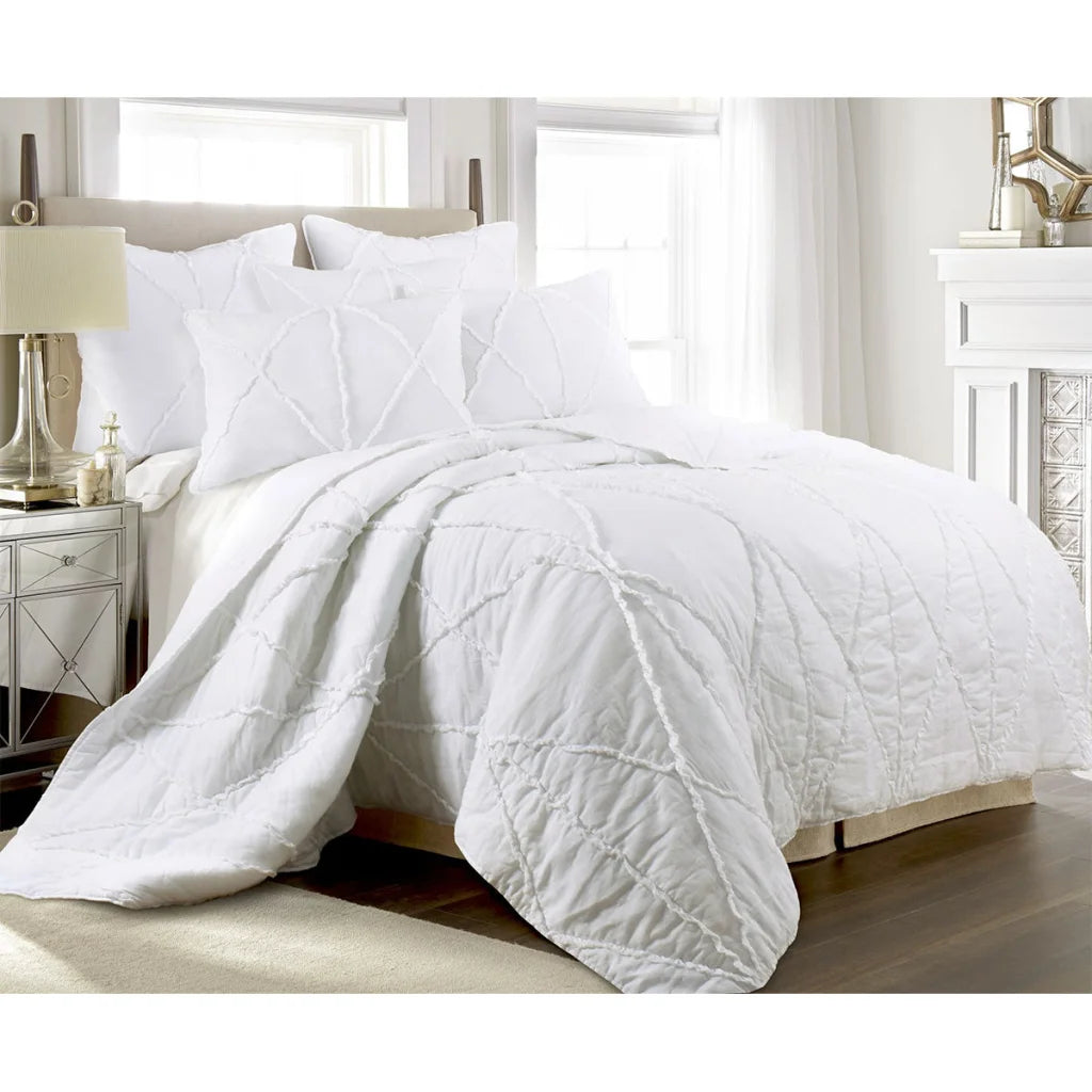 Coverlet Set Bobby Ruffle 3 Piece - White Queen - Home &