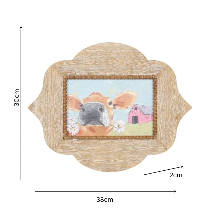 Cow W Daisies Framed Wall Art 38cm - Home & Garden > Wall