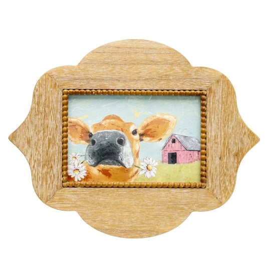 Cow W Daisies Framed Wall Art 38cm - Home & Garden > Wall