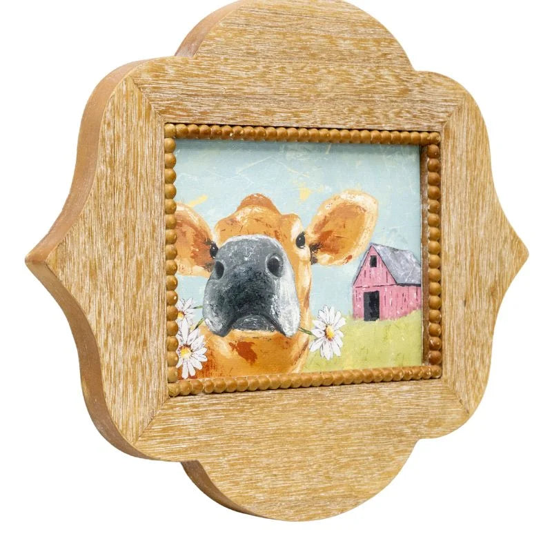 Cow W Daisies Framed Wall Art 38cm - Home & Garden > Wall