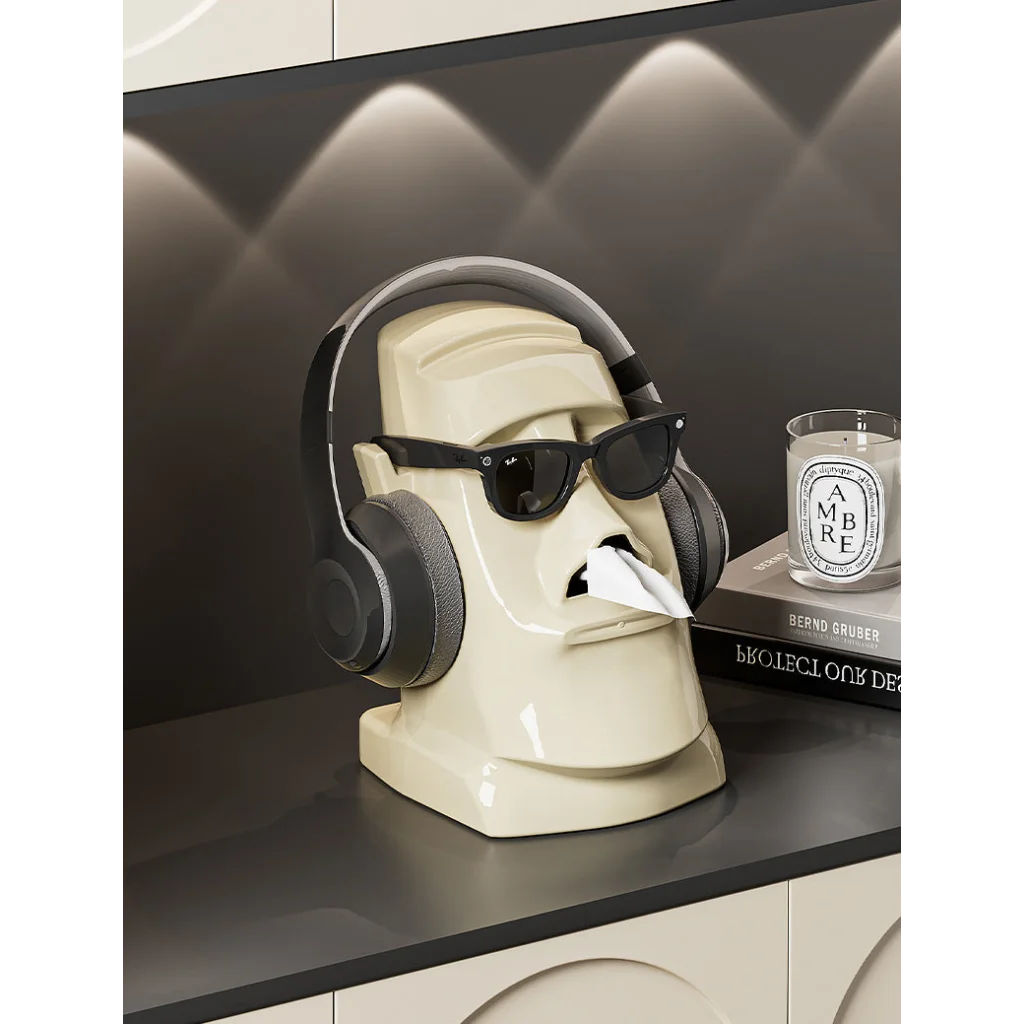 Cream White Versatile Desktop Headphone Stand & Tissue Box