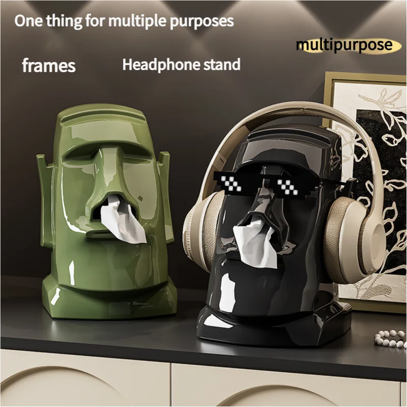 Cream White Versatile Desktop Headphone Stand & Tissue Box