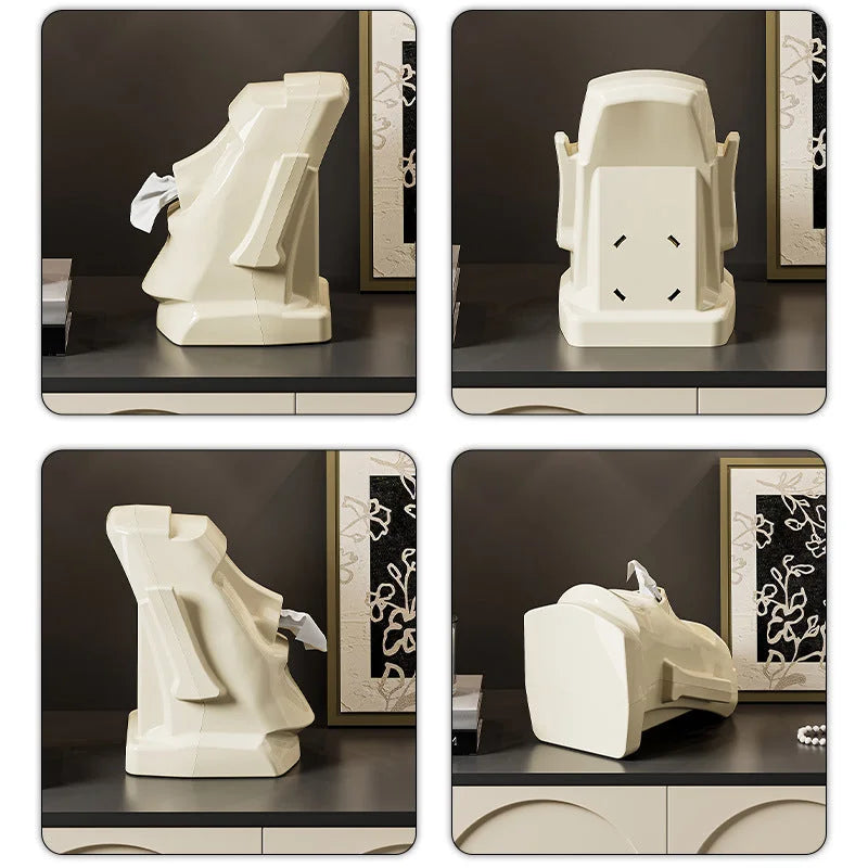 Cream White Versatile Desktop Headphone Stand & Tissue Box