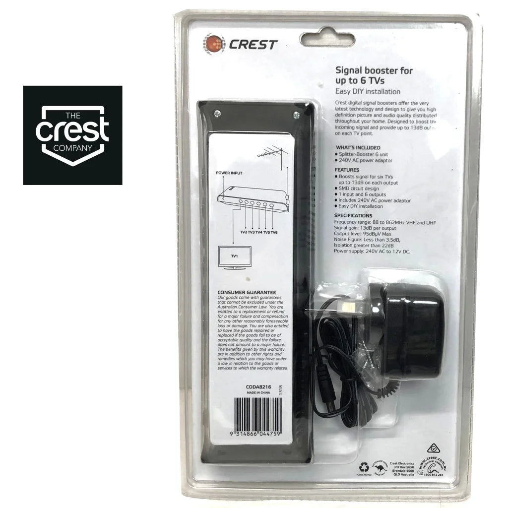 Crest UHF VHF Digital TV Signal Splitter Distributor 6