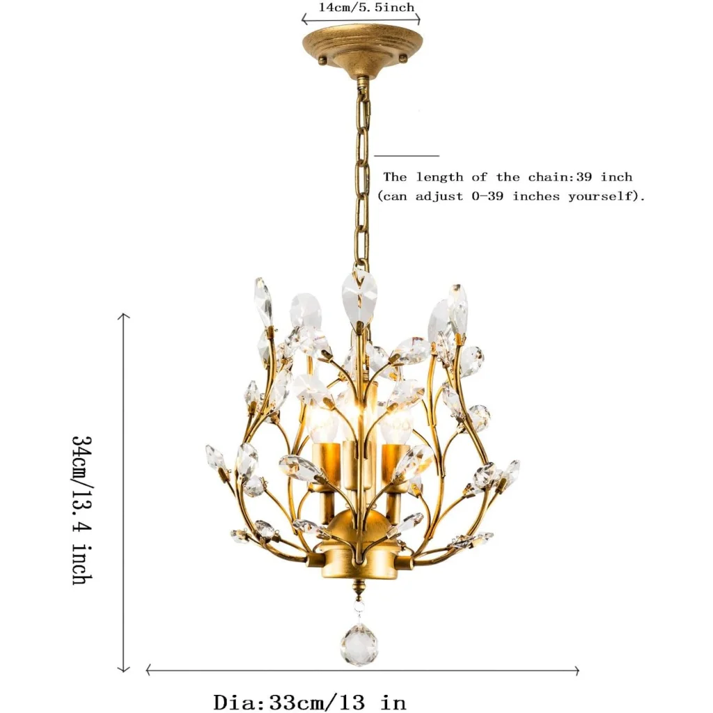 Gold crystal chandelier vintage with handles, panels and accessory pieces