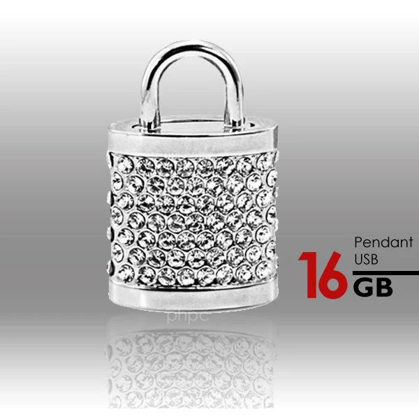 Crystal Lock Pendant USB Flash Drive 16GB - Silver