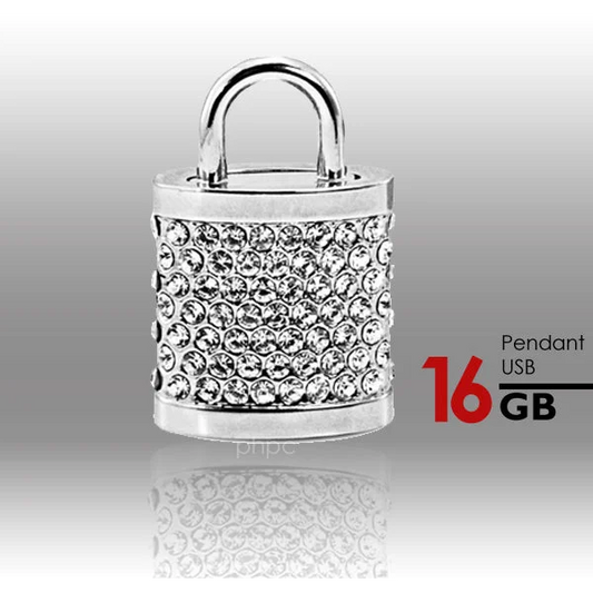 Crystal Lock Pendant USB Flash Drive 16GB - Silver