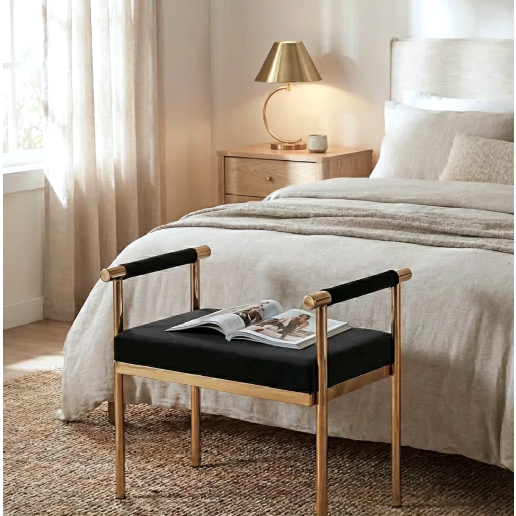 Cuba Velvet Vanity Stool - Black - Furniture