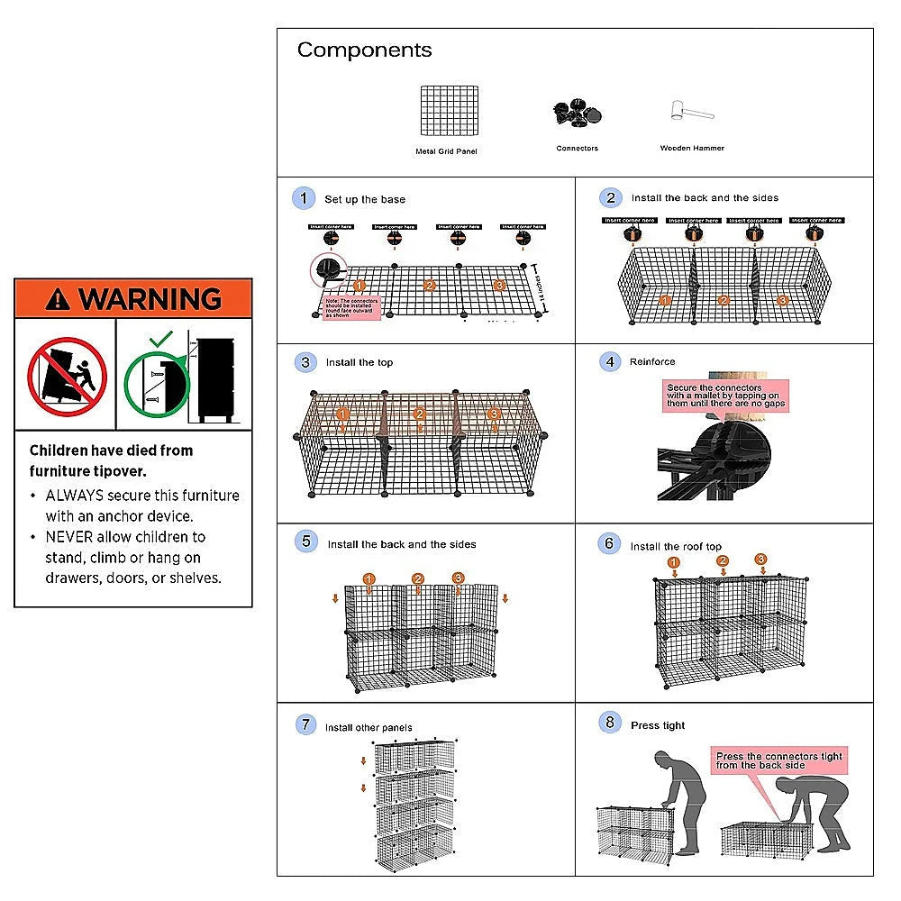 Cube Wire Grid Organizer Bookcase Storage Cabinet Wardrobe