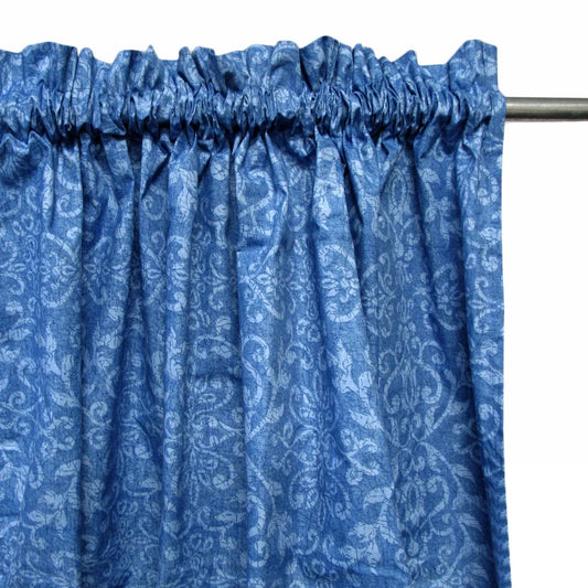 Curtains Pair of Polyester Cotton Rod Pocket Blue Damask