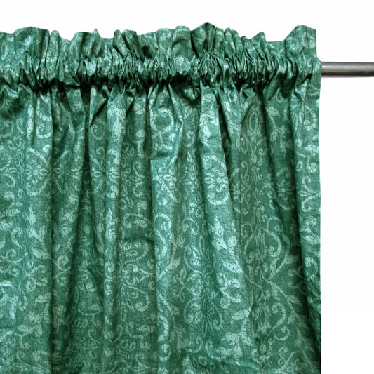 Curtains Pair of Polyester Cotton Rod Pocket Green Damask