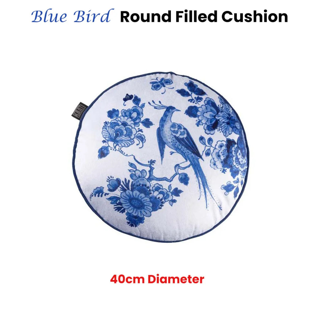 Cushion 40cm Diameter Bedding House Blue Bird Round Filled
