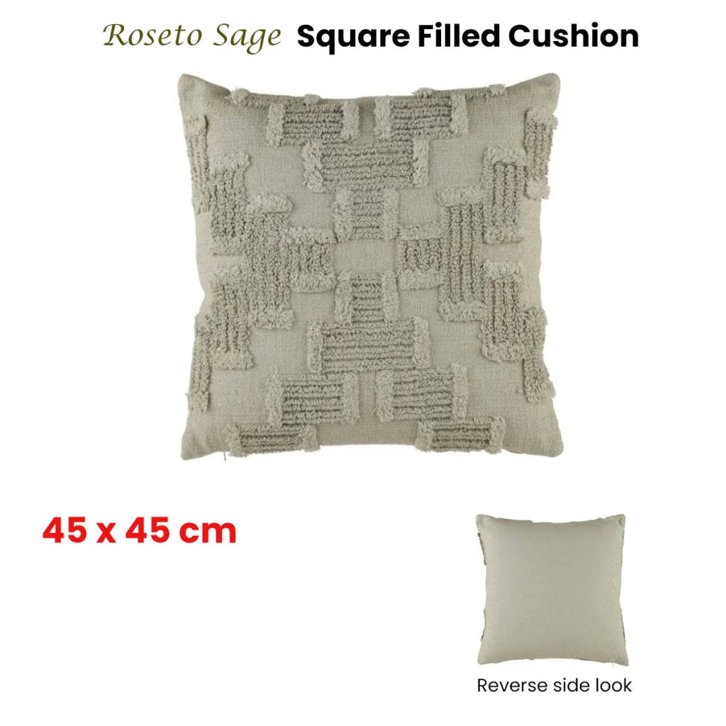 Cushion 45cm x 45cm Accessorize Roseto Sage Square Filled
