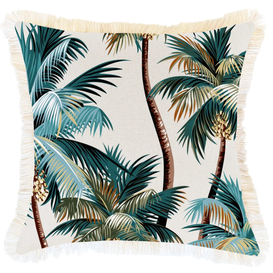 Cushion Cover Coastal Fringe Natural Palm Trees Natural