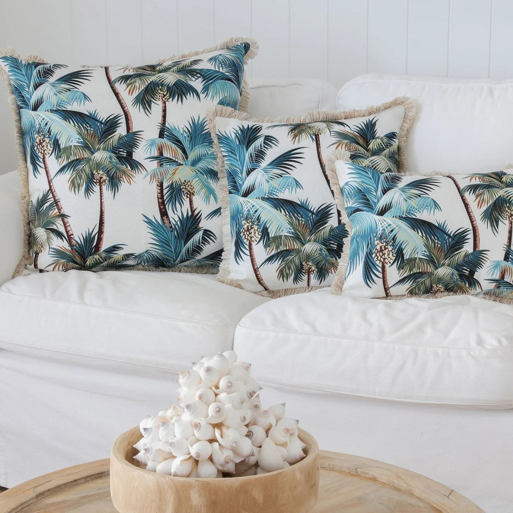 Cushion Cover Coastal Fringe Natural Palm Trees White 35cm