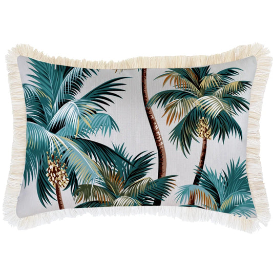 Cushion Cover Coastal Fringe Natural Palm Trees White 35cm