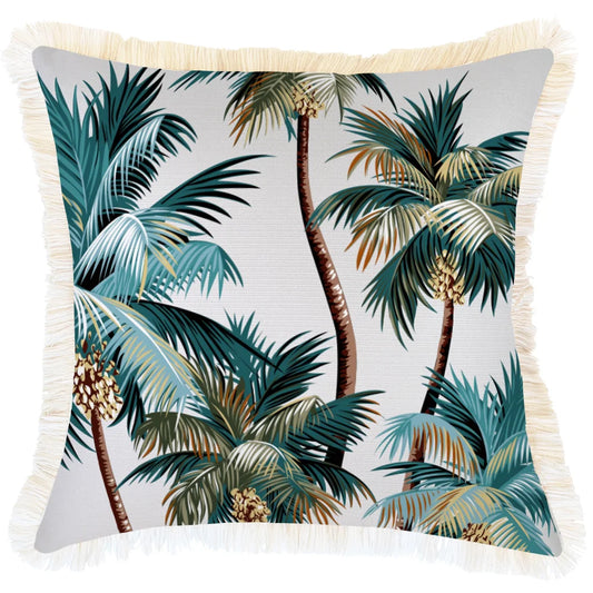 Cushion Cover Coastal Fringe Natural Palm Trees White 45cm