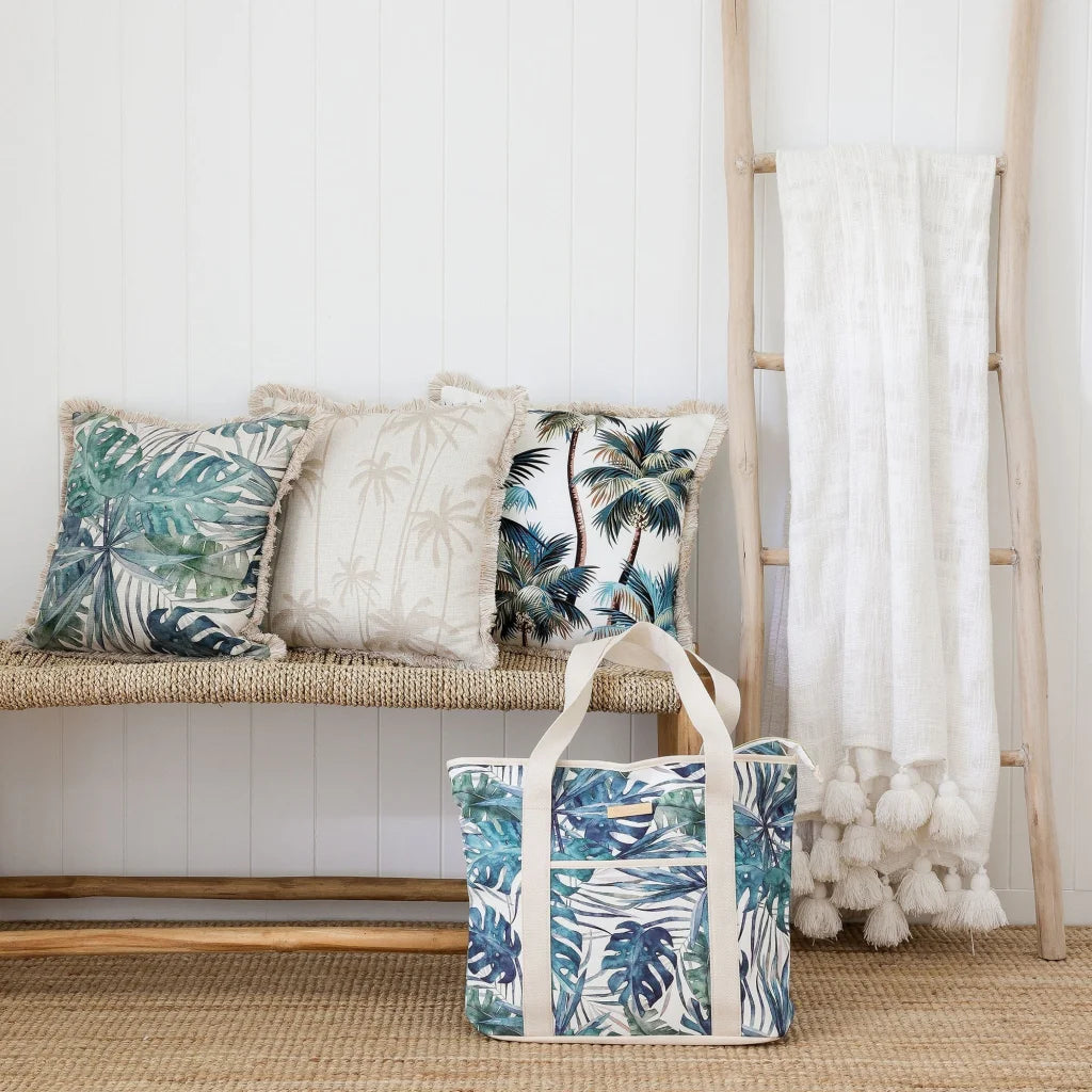 Cushion Cover Coastal Fringe Natural Palm Trees White 45cm
