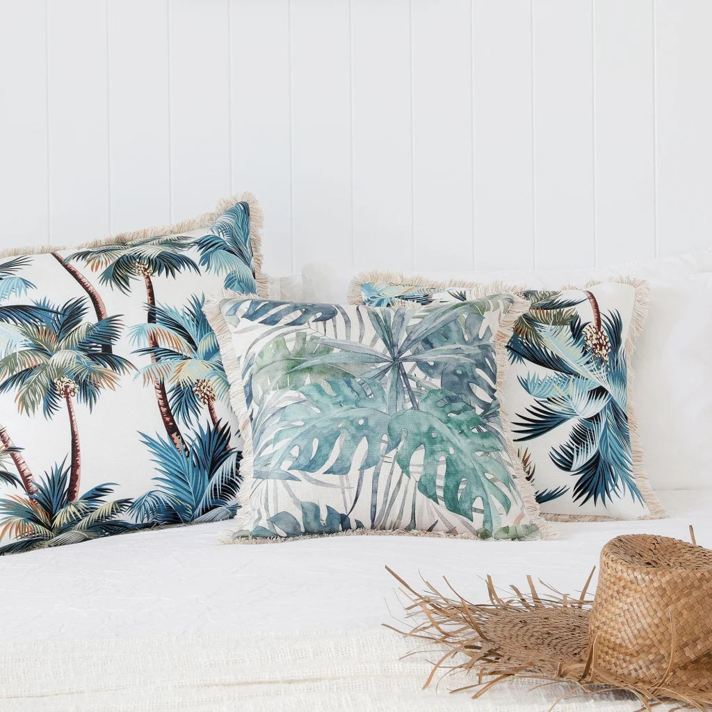 Cushion Cover Coastal Fringe Natural Palm Trees White 60cm