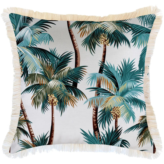 Cushion Cover Coastal Fringe Natural Palm Trees White 60cm