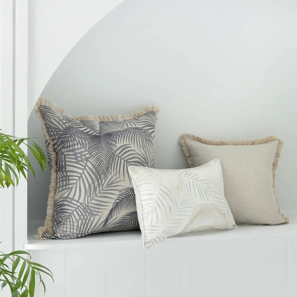 Cushion Cover Coastal Fringe Natural Seminyak Smoke 60cm x