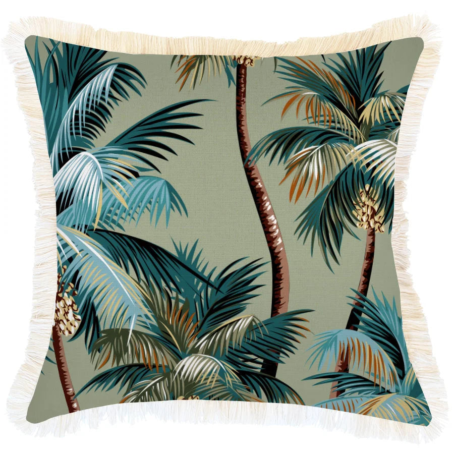 Cushion Cover Coastal Fringe Palm Trees Sage - 45cm x 45cm