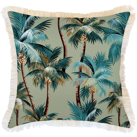 Cushion Cover Coastal Fringe Palm Trees Sage - 60CM x 60CM