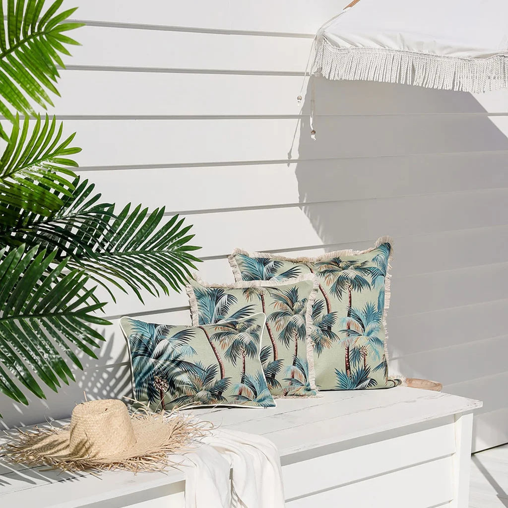Cushion Cover Coastal Fringe Palm Trees Sage - 60CM x 60CM
