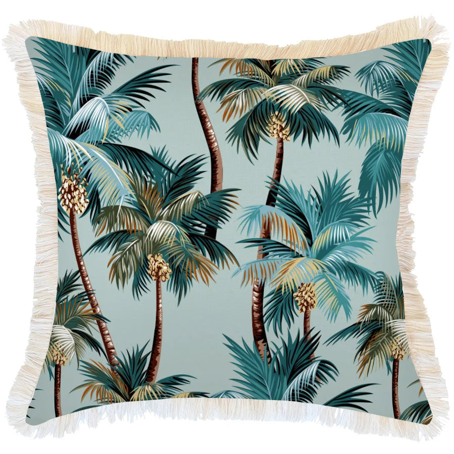 Cushion Cover Coastal Fringe Palm Trees Seafoam