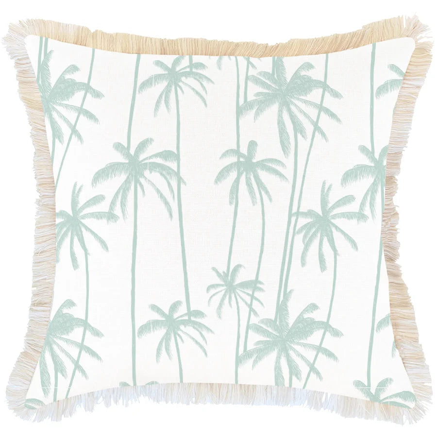 Cushion Cover Coastal Fringe Tall Palms Mint - 60CM x 60CM