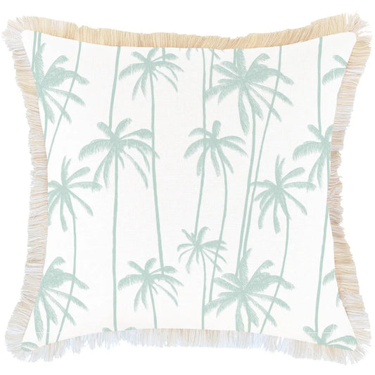 Cushion Cover Coastal Fringe Tall Palms Mint - 60CM x 60CM