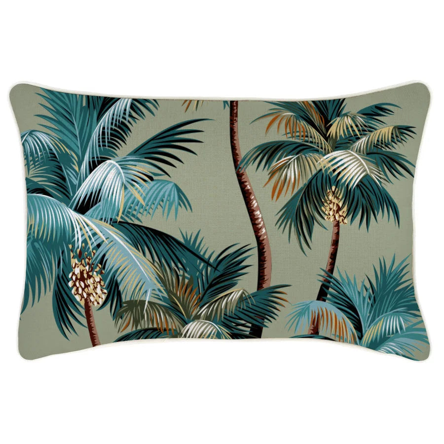 Cushion Cover with Piping Palm Trees Sage - 35cm x 50cm