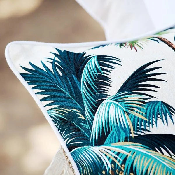 Cushion Cover with Piping Palm Trees White - 35CM x 50CM
